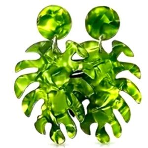 Stunning Green Palm Leaf Statement Earrings NEW